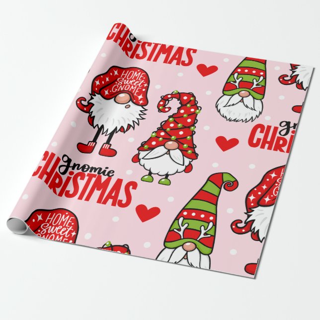 Papel De Regalo Gnomie Santa enfrenta a Navidades envolviendo pape (Desenrollado)