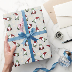 Papel De Regalo Gnomis de Navidades rojos y verdes