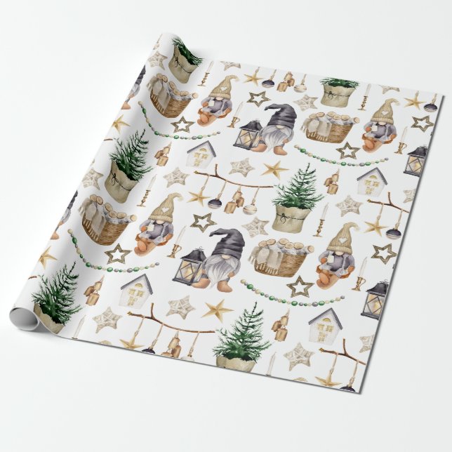 Papel De Regalo Gnomis, decoraciones de Navidades rusos (Desenrollado)