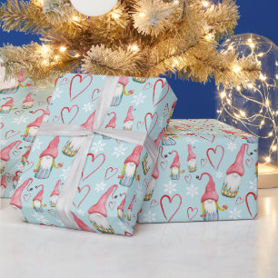 Papel De Regalo Gnomo Azul Navideño Enamorado