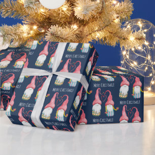 Papel De Regalo Gnomo de Invierno Enamorado Acuarela Pintado a Man