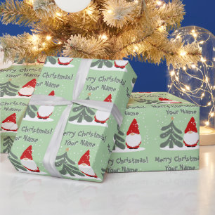 Papel De Regalo gnomo de Navidad con árbol personalizado Fiesta