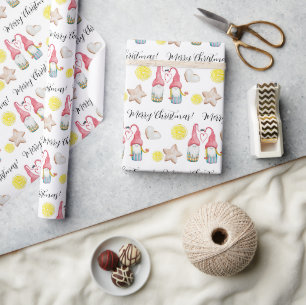 Papel De Regalo Gnomo de Navidad enamorado acuarela pintado a mano