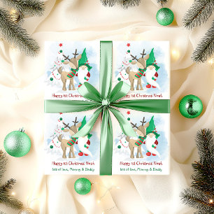 Papel De Regalo Gnomo de Navidad y Reno Personalizado Lindo