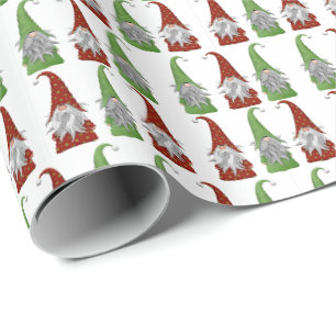 Papel De Regalo Gnomo navideño escandinavo rojo y verde