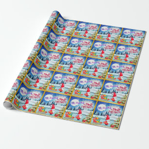 Papel De Regalo Gnomo Navideño Nevado y Regalos del Trineo de Sant