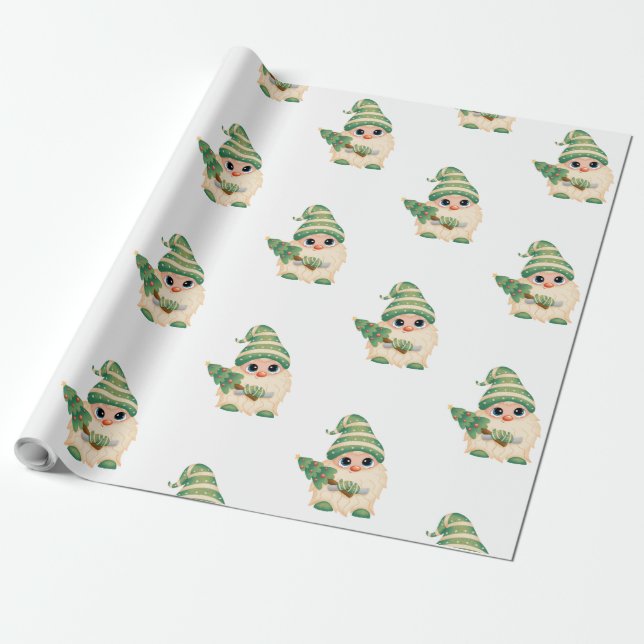Papel De Regalo Gnomo Pino Feliz Navidad (Desenrollado)
