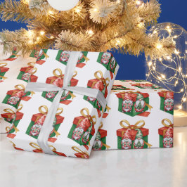 Papel De Regalo Gnomo rojo de Navidad y gnomo verde