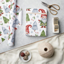 Papel de Regalo Gnomos Acuarela Blanca