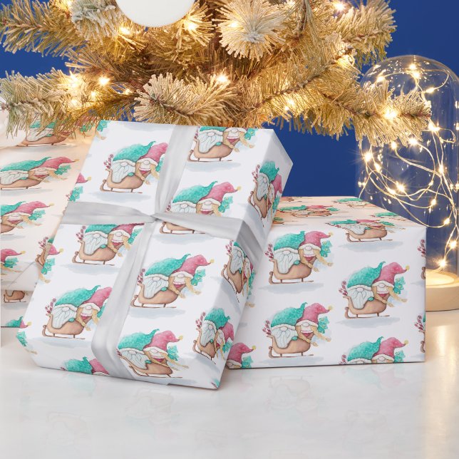 Papel De Regalo Gnomos de Navidad en Trineo (Vacaciones)