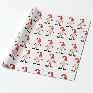 Papel De Regalo Gnomos de Navidad Patrón de Rayas Rojo Blanco Gris