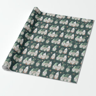 Papel De Regalo Gnomos de Navidad Verde Oro Moderno Escandinavo