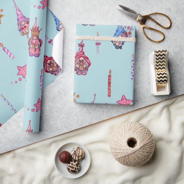Papel De Regalo gnomos festivos, velas, estrellas (Artesanía)