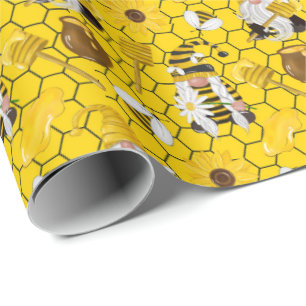 Papel De Regalo Gnomos Girasoles Amarillos Abejas Miel