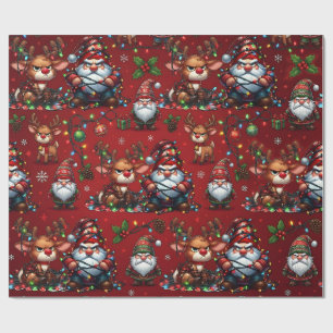 Papel De Regalo Gnomos gruñones y renos enredados