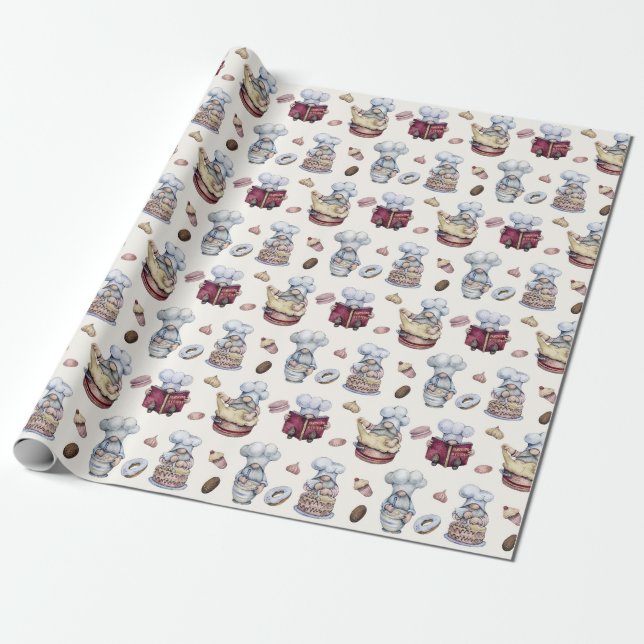 Papel De Regalo Gnomos Horneando Magdalenas Donas Bosque De Moda  (Desenrollado)