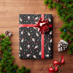 Papel De Regalo Gnomos Lanzados Envuelto en Luces sobre Negro