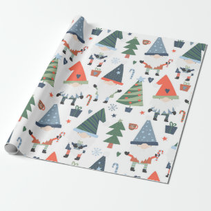 Papel De Regalo Gnomos Navideños Festivos Árboles Bastones de Cara