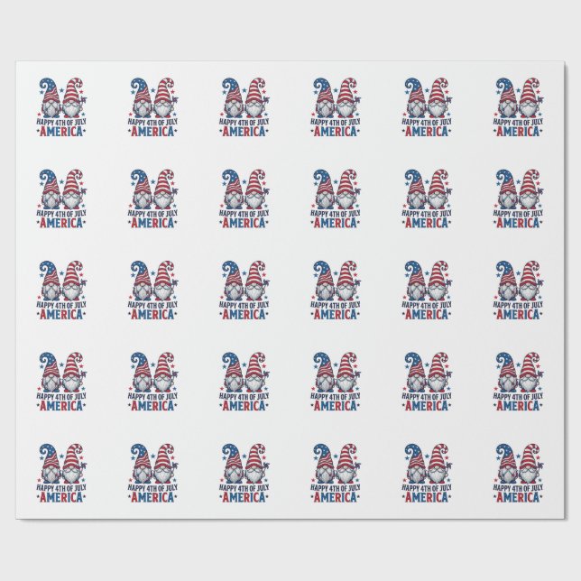 Papel De Regalo Gnomos Patrióticos Feliz 4 de Julio Camiseta Améri (Superficie plana)