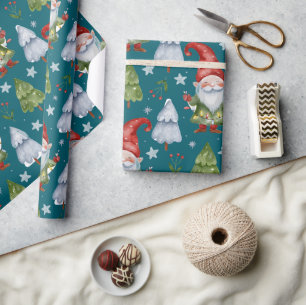 Papel de Regalo Gnomos Verde Acuarela