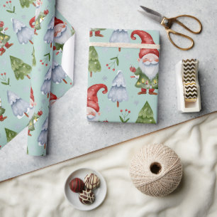 Papel de Regalo Gnomos Verde Claro Acuarela