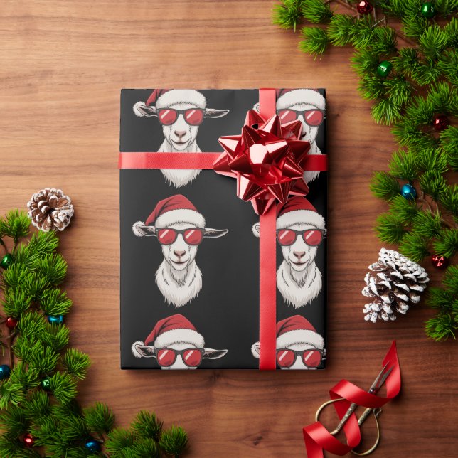 Papel De Regalo Goat Santa Hat Funny Cute Farm Animal Farmer Xmas (Regalo de vacaciones)