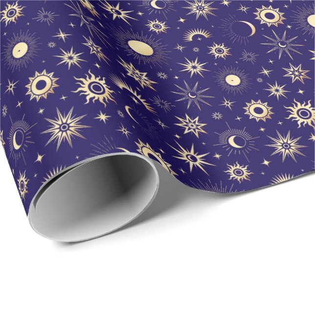 Papel De Regalo Gold and Blue Celestial (Esquina del rollo)