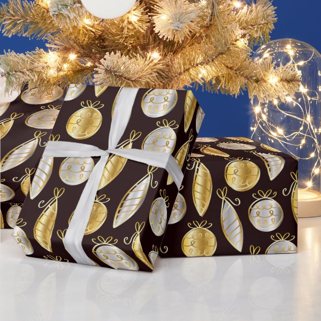 Papel De Regalo Gold And Silver Tree Ornaments Wrapping Paper (Vacaciones)