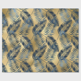 Papel De Regalo Gold Blue Palm Leaf Wrapping Paper 