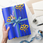Papel De Regalo Gold Bows on Blue Christmas<br><div class="desc">A colorful,  festive pattern of gold bows scattered over a metallic blue to add a touch of elegance to your Christmas gifts this year.</div>