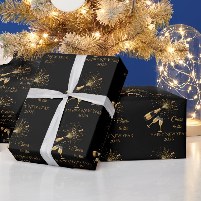 Papel De Regalo  Gold Champagne Cheers New Year (Vacaciones)