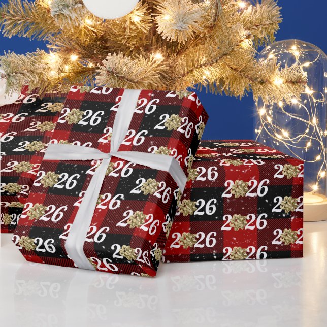 Papel De Regalo Gold Christmas Bow On Plaid 2026 (Vacaciones)