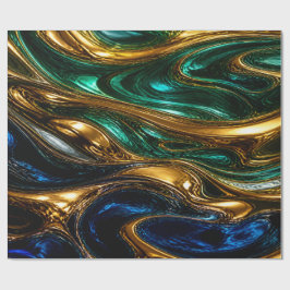 Papel De Regalo Gold Emerald Sapphire Fluid Art