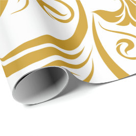 Papel De Regalo gold floral & swirl designs on a white background 