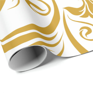 Papel De Regalo gold floral & swirl designs on a white background 