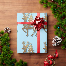 Papel De Regalo Gold Foil Reindeer with a Christmas Tree 