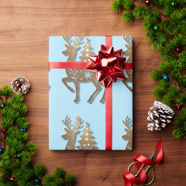 Papel De Regalo Gold Foil Reindeer with a Christmas Tree  (Regalo de vacaciones)