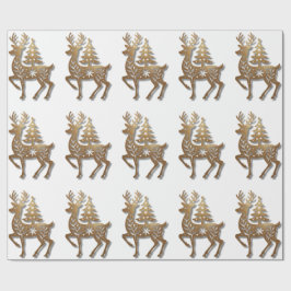 Papel De Regalo Gold Foil Reindeer with a Christmas Tree 