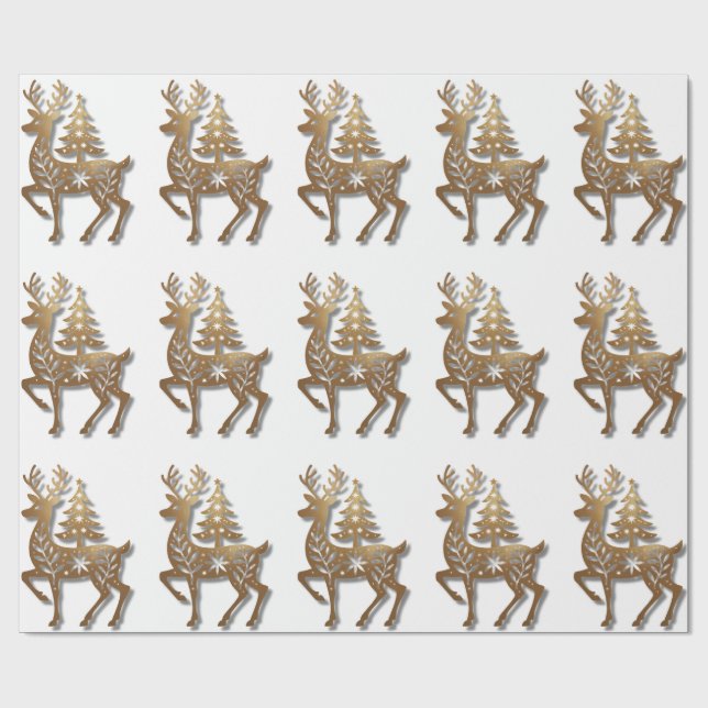 Papel De Regalo Gold Foil Reindeer with a Christmas Tree  (Superficie plana)