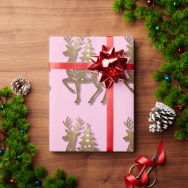 Papel De Regalo Gold Foil Reindeer with a Christmas Tree 