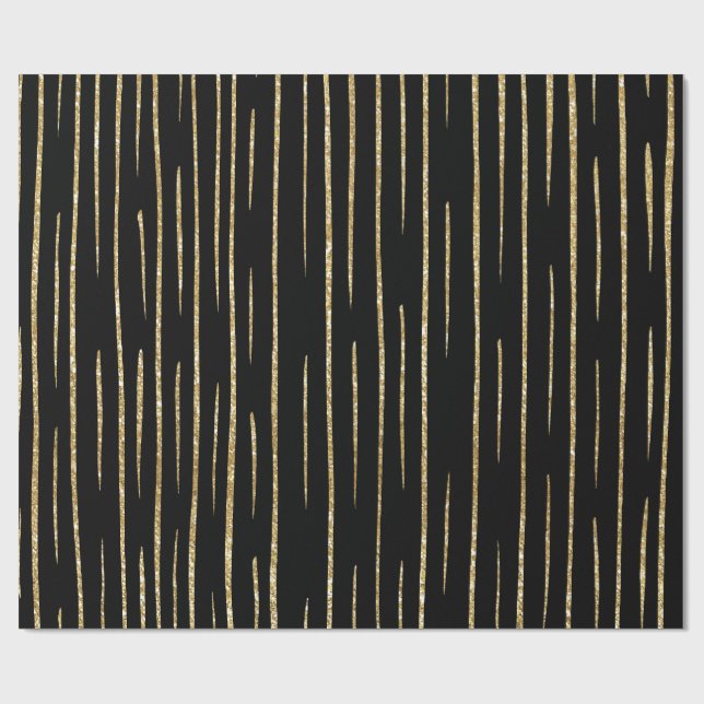 Papel De Regalo Gold glitter and black stripes birthday  (Superficie plana)
