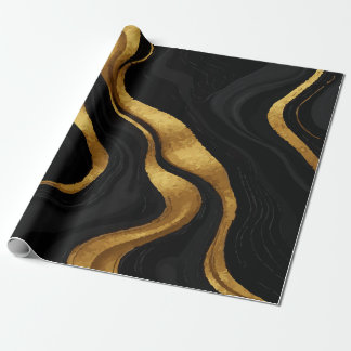 Papel De Regalo Gold Gradient Swirls on Black Pattern – Luxury