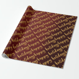 Papel De Regalo Gold Happy Holidays Burgundy Laurel Maroon