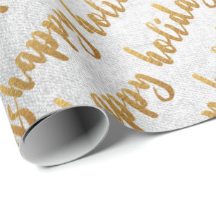 Papel De Regalo Gold Happy Holidays Script Silver Gray White