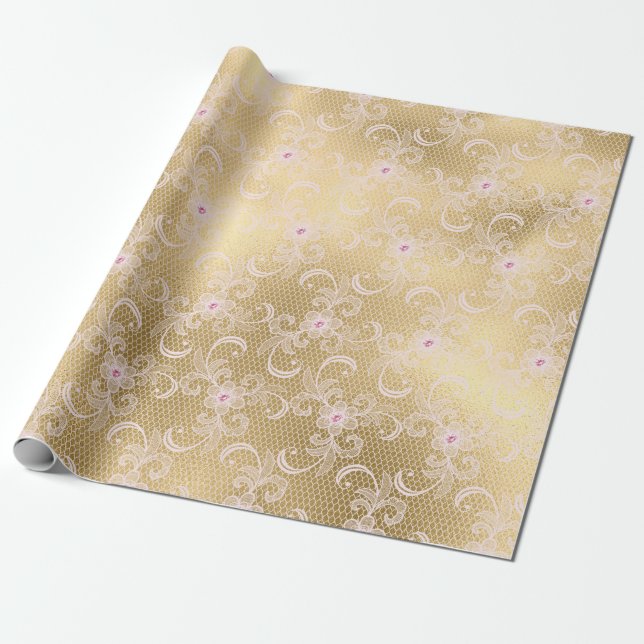 PAPEL DE REGALO GOLD LACE ELEGANTE DE CUMPLEAÑOS BODA WRAP (Desenrollado)