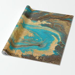 Papel De Regalo Gold marbling texture design. Blue and golden marb