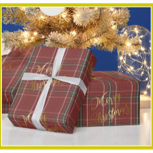 Papel De Regalo Gold Merry Christmas Red Green Plain