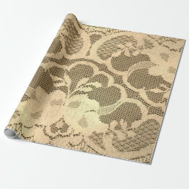 Papel De Regalo Gold Metallic Champagne Lujo Floral Lace Bronce