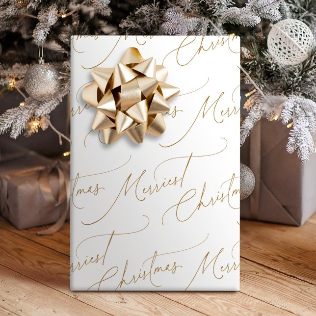 Papel De Regalo Gold Minimalist Modern Script Merriest Christmas (Gold Minimalist Modern Script Merriest Christmas Wrapping Paper)