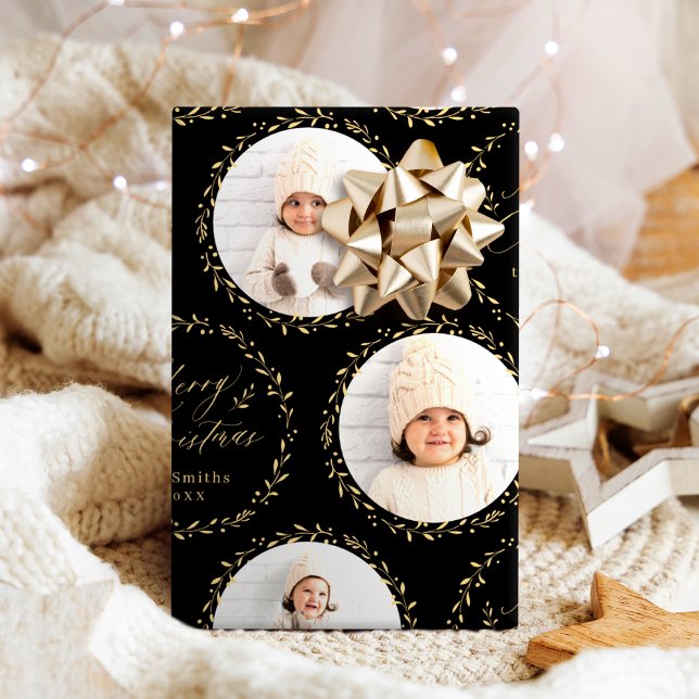 Papel De Regalo Gold Modern Script Merry Christmas Family 6 photo (Gold Modern Script Merry Christmas Family 6 photo Wrapping Paper)